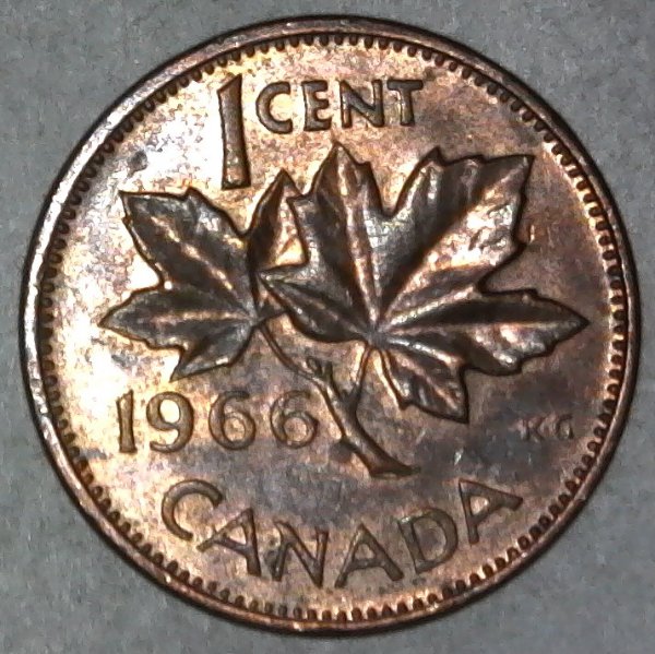 1966-Canadian-Cent-Struck-Through-Partially-Retained-Wire-Found-CRH!